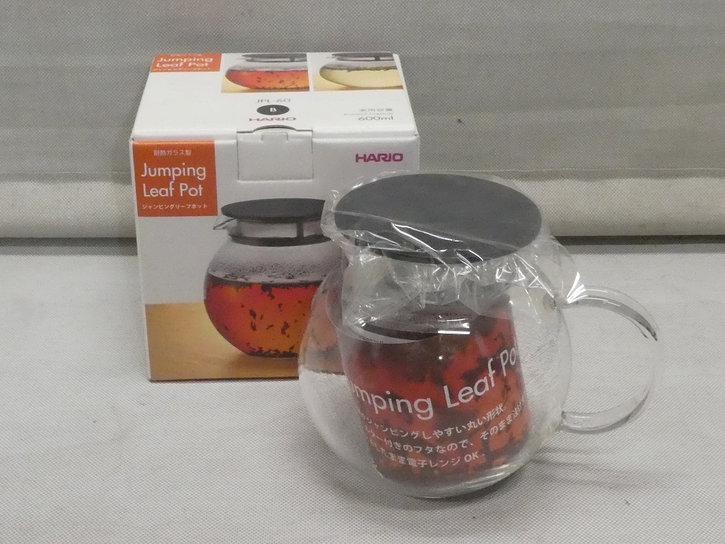 ●新品 HARIO ハリオ ジャンピングリーフポット ブラック JPL-60 耐熱ガラス 紅茶 珈琲 中国茶 煎茶 茶道具●拍卖