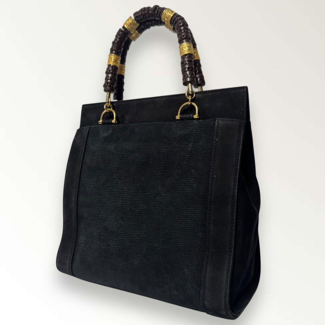 希少 85 GINZA Kanematsu 銀座かねまつ スエード シンプル ハンドバッグ ブランドバッグ かばん 鞄 レディース ブラック ゴールド ブラウン拍卖