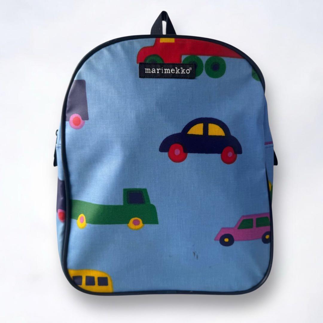 人気 193 marimekko マリメッコ 車プリント カー 乗り物 リュック キッズ 通園バッグ ブランドバッグ かばん 鞄 マルチカラー ブルー拍卖