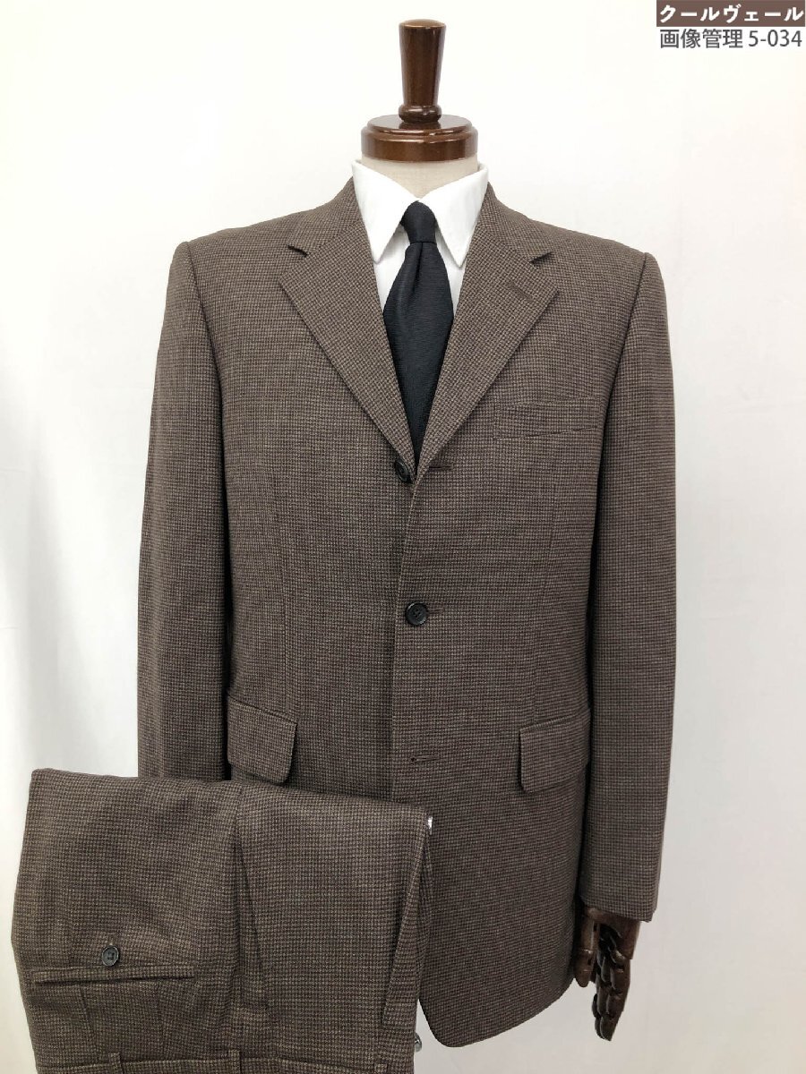 美品【タケオキクチ TAKEO KIKUCHI】ウール100% シングル3ボタン スーツ (メンズ) size2 ブラウン系 千鳥柄 茶系 ◯32RMS1276◯拍卖