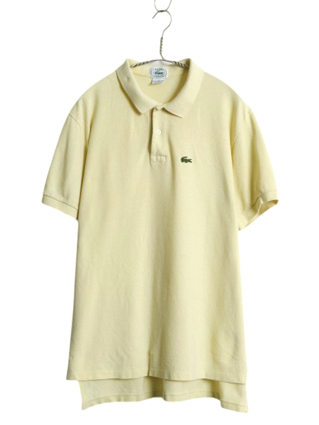 80s USA製 ラコステ 鹿の子 半袖 ポロシャツ メンズ XL 小さめ L 程/ ヴィンテージ 半袖シャツ ワンポイント カットソー トップス イエロー拍卖