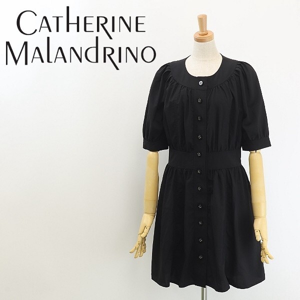 美品◆CATHERINE MALANDRINO キャサリンマランドリーノ ストレッチ ギャザー フレア ワンピース 黒 ブラック 4拍卖