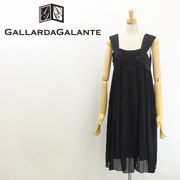 ◆GALLARDAGALANTE ガリャルダガランテ ギャザー プリーツ シアー 切替 ノースリーブ ワンピース 黒 ブラック M拍卖