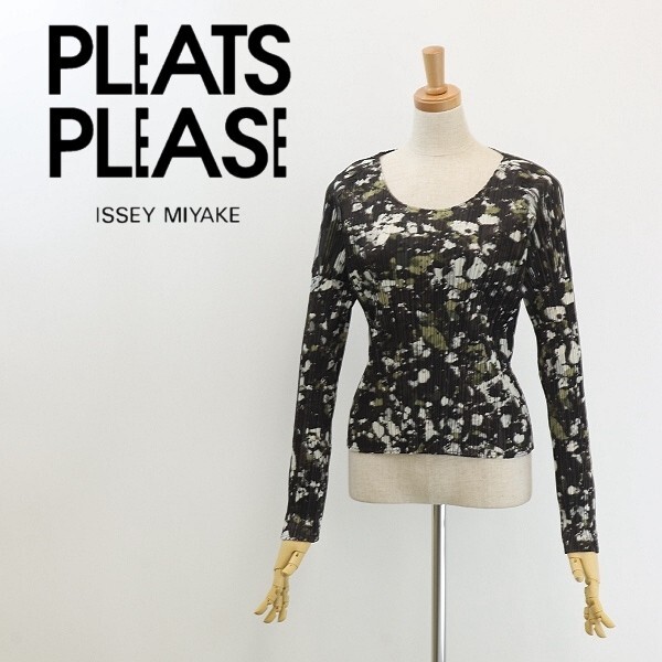 美品◆PLEATS PLEASE プリーツ プリーズ イッセイミヤケ プリーツ加工 総柄 トップス 3拍卖