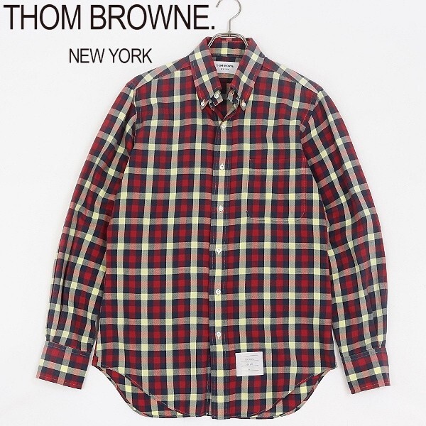 ◆THOM BROWNE トム ブラウン チェック柄 コットン ボタンダウン 長袖 シャツ 2拍卖