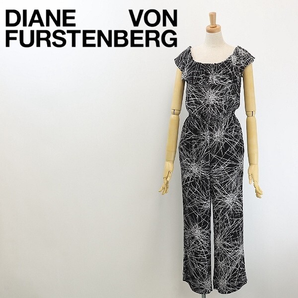 ◆DIANE von FURSTENBERG ダイアンフォン ファステンバーグ DVF ADELE LOOK 10N 総柄 オールインワン 黒 ブラック×ホワイト 0拍卖