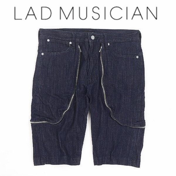 美品◆LAD MUSICIAN ラッドミュージシャン ストレッチ ジップデザイン デニム ハーフ パンツ ジーンズ インディゴ 44拍卖