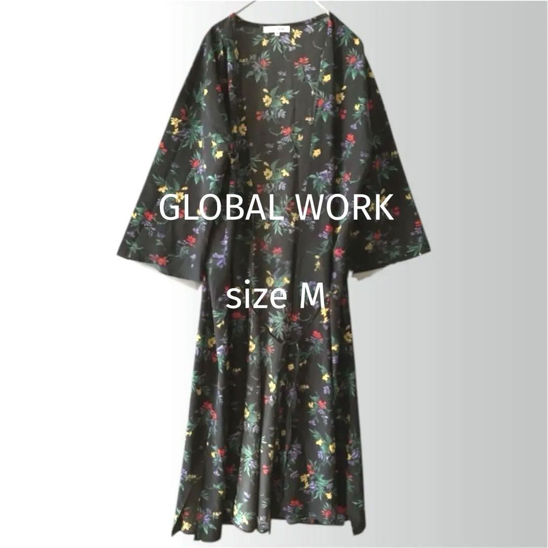 GLOBAL WORK 花柄ガウンワンピース 黒 8分袖拍卖