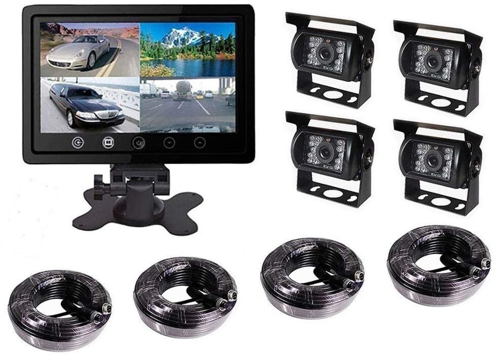 モニターバックカメラセット 9インチ液晶モニター 12/24V兼用 4分割 画面分割機能 車載 カメラ4台拍卖