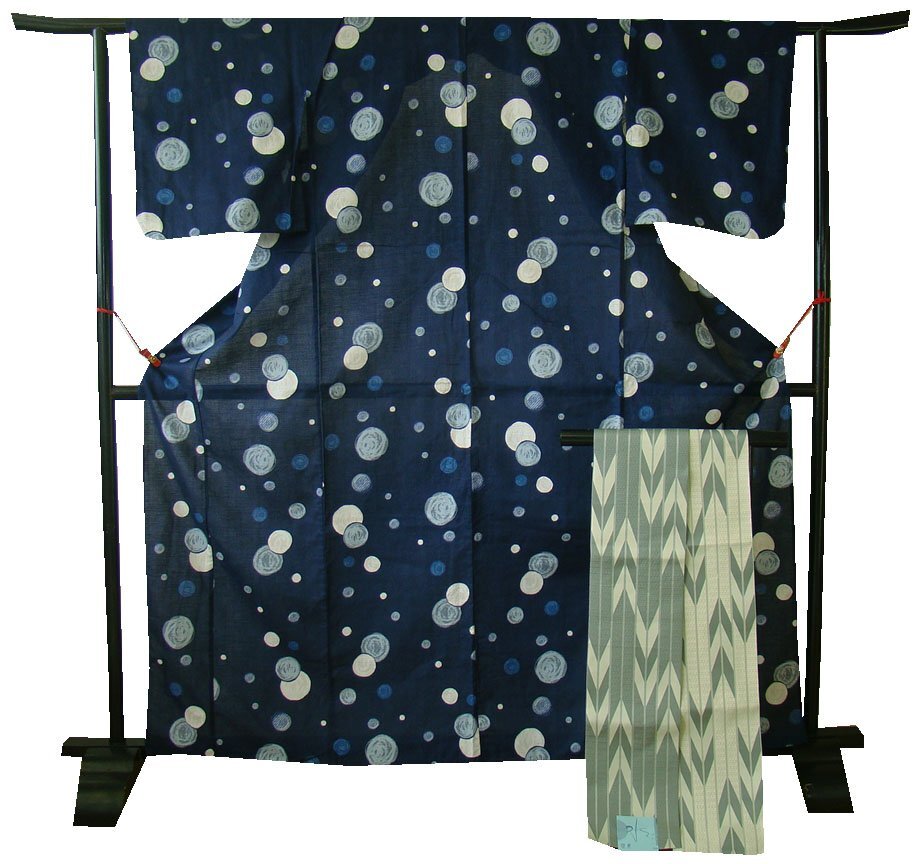 夏物美品! 裄66.3cm 極上生地 浴衣 四寸帯 2点セット 仕立上り 154cm~160cm Ym138拍卖