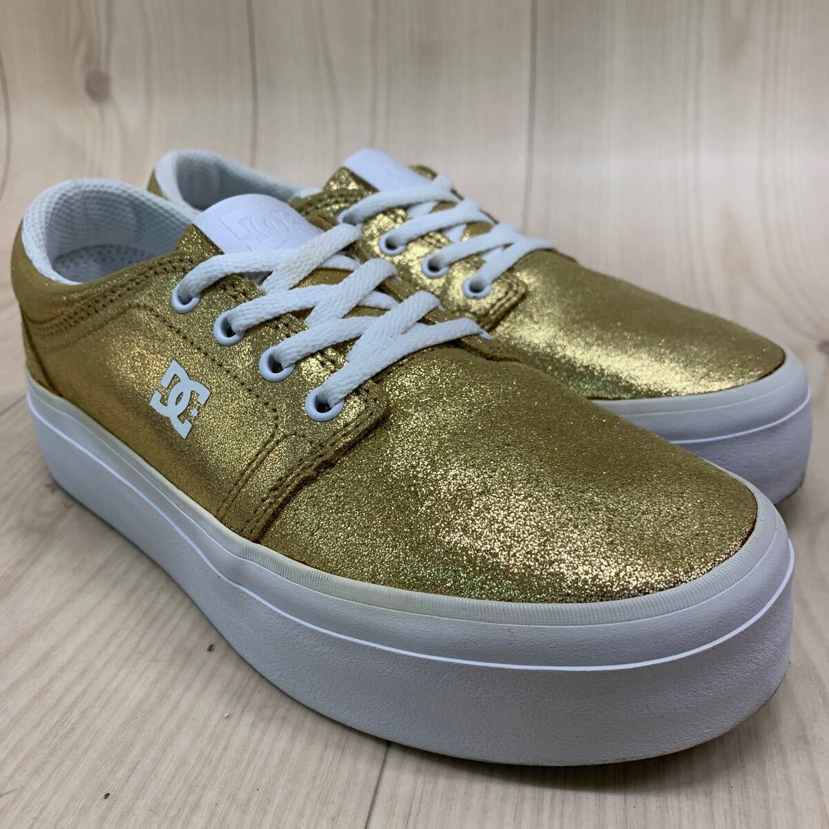 K472FK-250625-11 DC shoes ディーシーシューズ TRASE Platform トレースプラットフォーム ローカットスニーカー ゴールド レディース 24cm拍卖