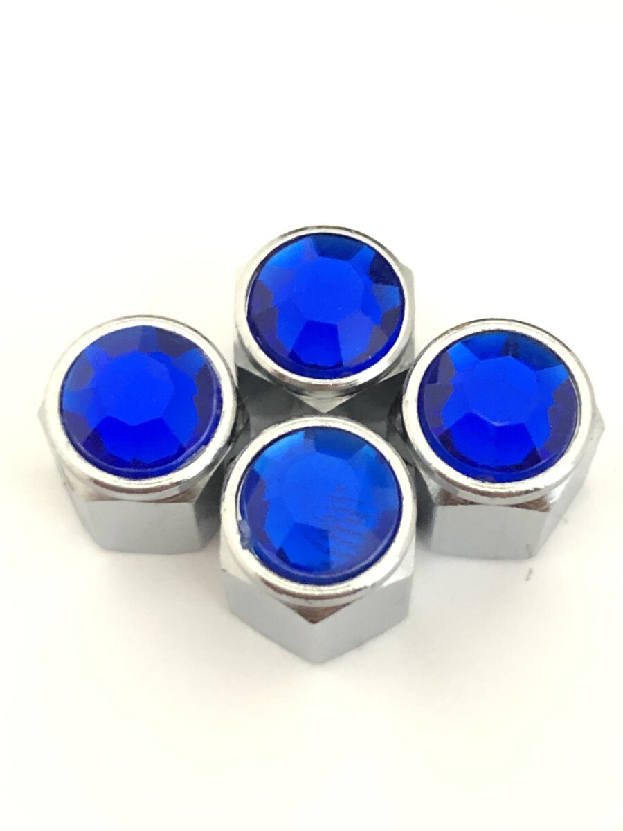 ホイール エア バルブキャップ ブルー クリスタル風 宝石風 車 ドレスアップ ホンダ トヨタ ニッサン スバル ダイハツ スズキ ミツビシ拍卖