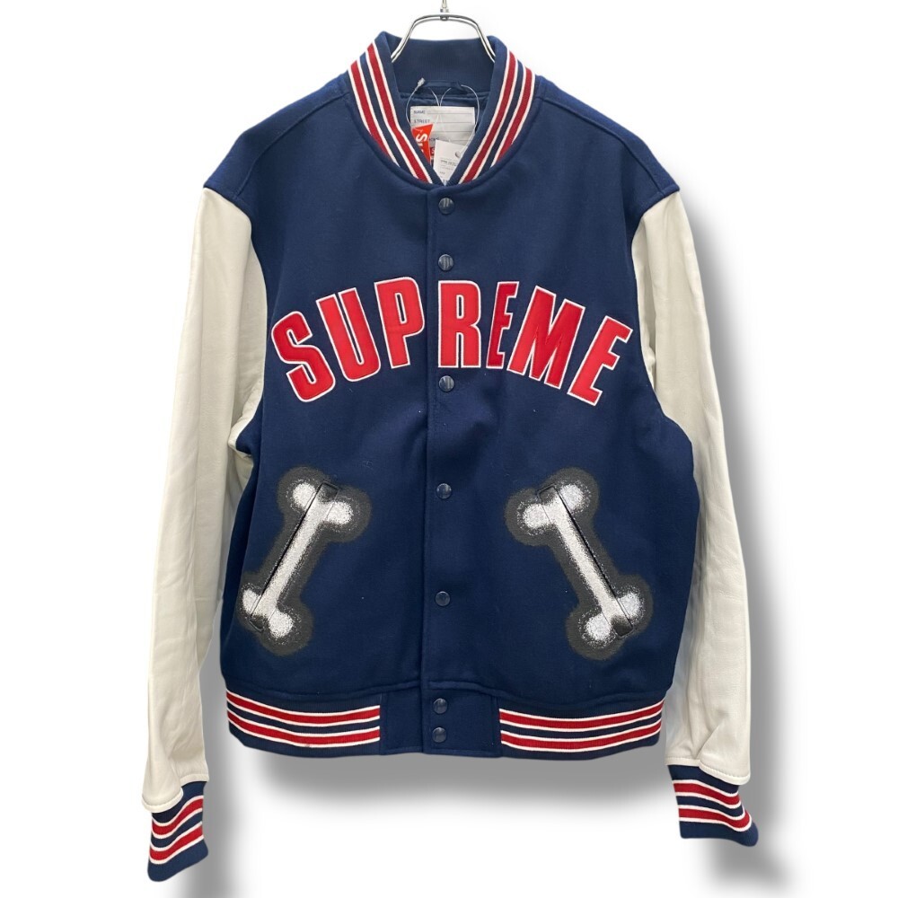 SUPREME 18AW Bone Varsity Jacket Mサイズ ネイビー シュプリーム ボーン バーシティジャケット スタジャン拍卖