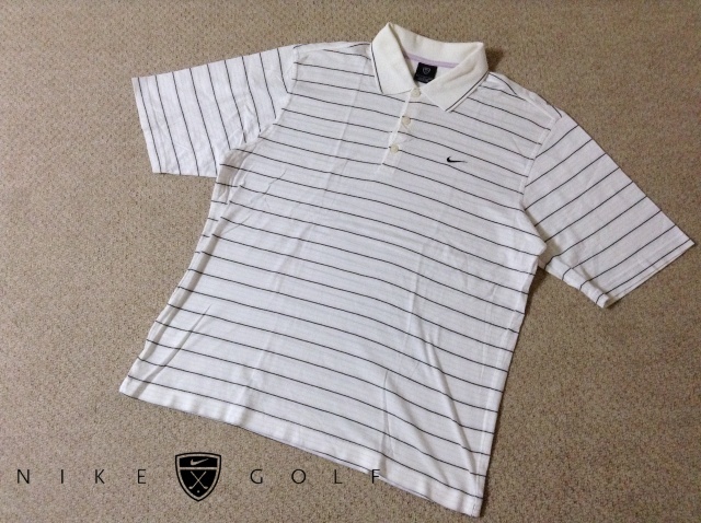 ★中古★ナイキ ゴルフ メンズ 半袖ポロシャツ Lサイズ 刺繍ロゴ ボーダー 鹿の子 NIKE GOLF 古着 オールド 90s拍卖