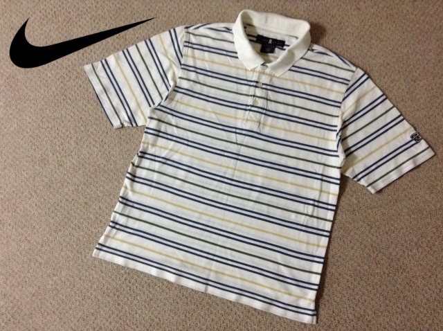 ★中古★ナイキ ゴルフ タイガー・ウッズ 半袖ポロシャツ 鹿の子 刺繍ロゴ ボーダー NIKE GOLF 00s 古着 ビンテージ ヴィンテージ オールド拍卖