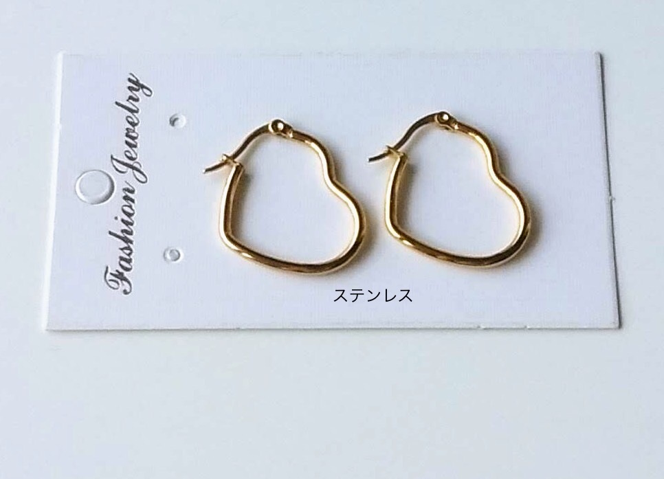 ステンレスフープピアス ハートgold拍卖