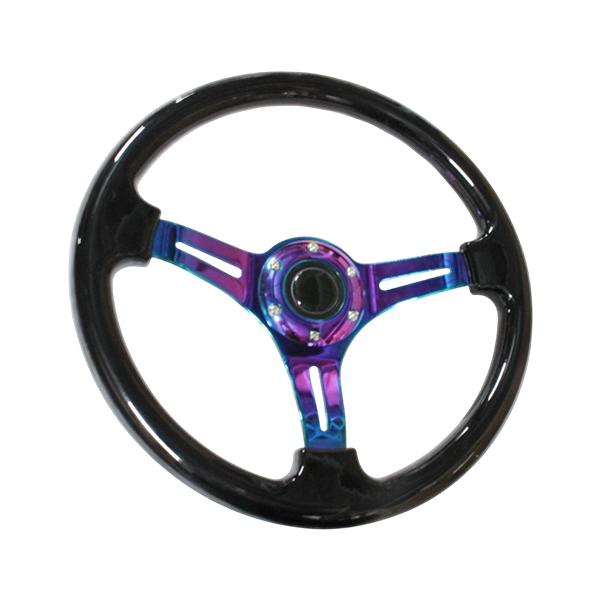 モモ形状 USDM ステアリング 黒×ネオクローム GRIP ROYAL/AVENUE/momoスタンス 350mm 35Φ35cm ハンドル ドリフト アメ車拍卖