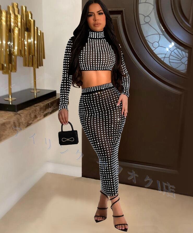 新品★レディーススカート+トップス 大人sexy 高品質 透け感 dress 上下セット 黒拍卖