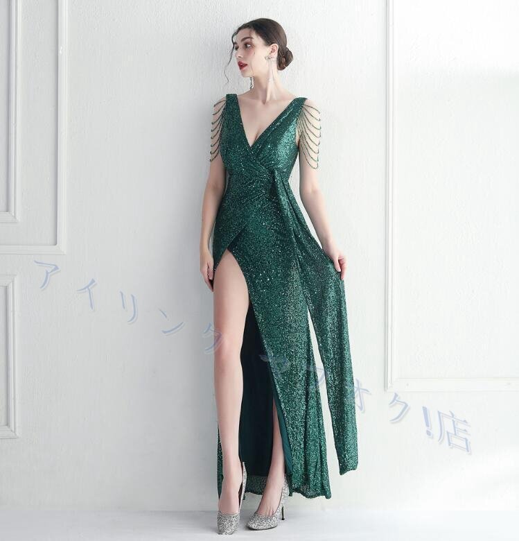 新品★レディースワンピース 高品質 大人sexy 二次会ドレス 結婚式ドレス ロング丈 緑拍卖
