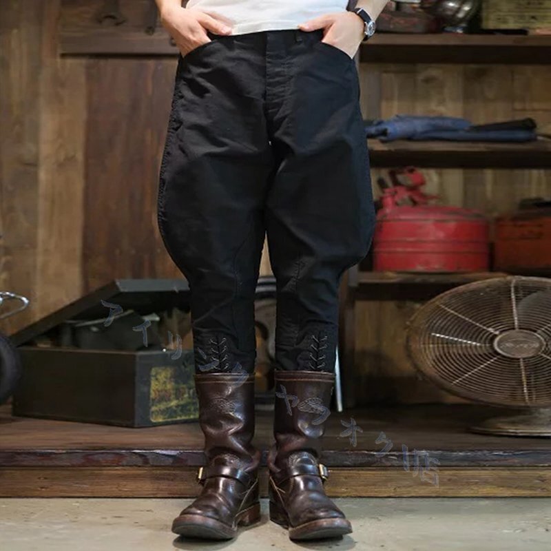 新品職人手作り ジョッパーズパンツ 乗馬ズボン メンズ ライダース モーターサイクルパンツ コットン98% レトロ XS~3XL ブラック拍卖