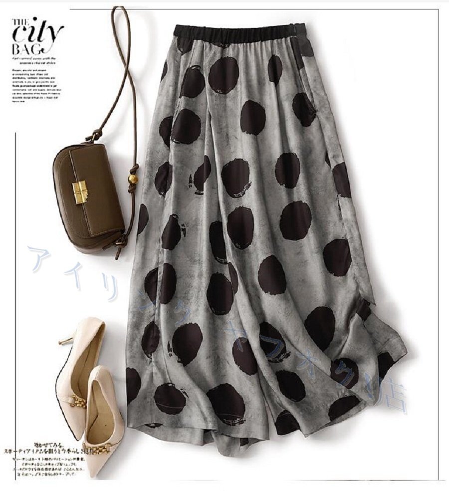 新品★カジュアルワイドパンツ ロング丈 ガウチョパンツ ゆったり ドット柄 カジュアル 通 勤 涼しい ズボン拍卖