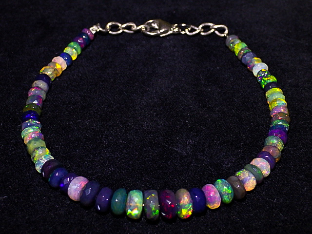 ★ブラックオパール ファセットカット★ブレスレット★26.3ct★天然石エチオピアンオパール★宝石ジュエリーメンズレディースサイズkamesan拍卖