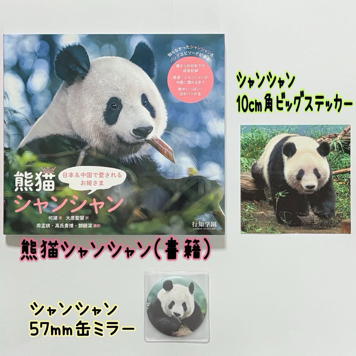 日本&中国で愛されるお姫さま 熊猫シャンシャン 57mm缶ミラー&10cm角ビッグステッカー 非売品 上野案内所 限定特典/香香 毎日パンダ 拍卖