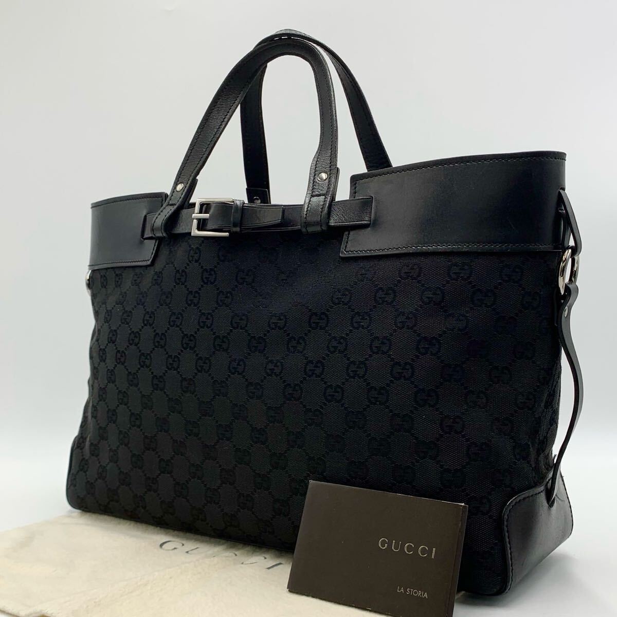 美品 GUCCI グッチ ハンドバッグ ビジネスバッグ GG キャンバス ブラック 拍卖