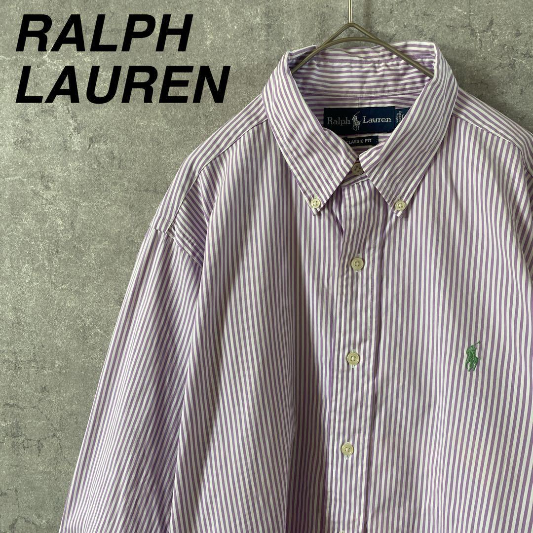 Ralph Lauren 紫ストライプ 長袖シャツ メンズLサイズ拍卖