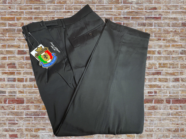 41027-1-nb384-2 ウエスト82-88 股下72cm 黒系 FRANCO COLLEZIONI ウエストアジャスター付ストレッチ2タックスラックス拍卖