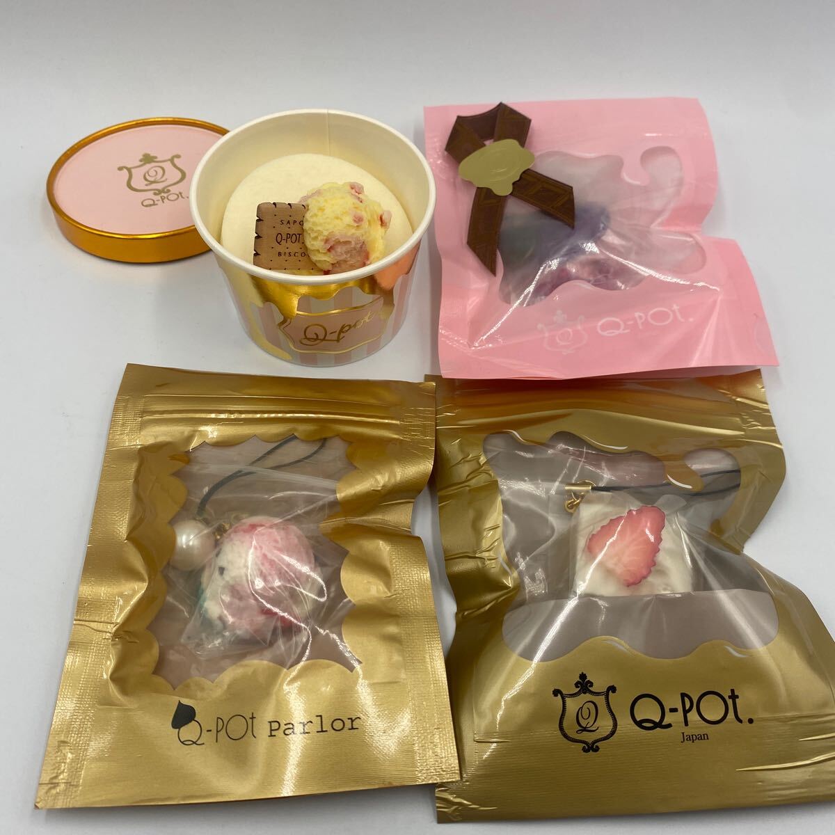 R0627 新品未使用Q-pot. 4つ クリーム アイス ショートケーキ バッグチャーム 和菓子拍卖