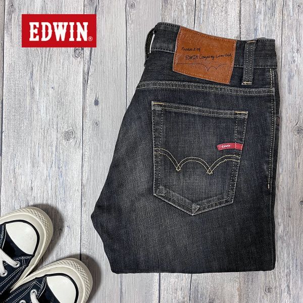 ☆EDWIN エドウィン☆USED加工 ブラック デニム W30 502FG S2376拍卖