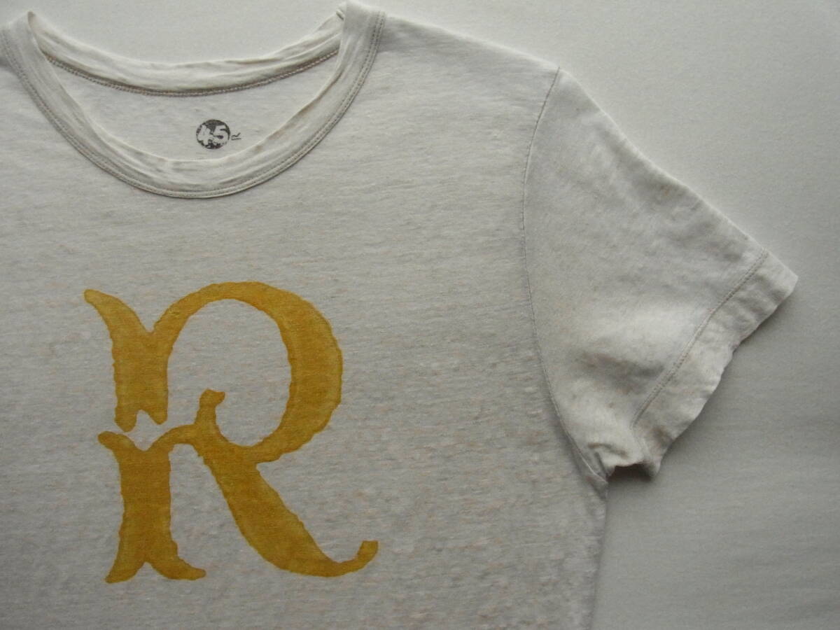 45R フォーティーファイブ リネン100% プリント入りTシャツ サイズ 3 日本製 生成り系拍卖