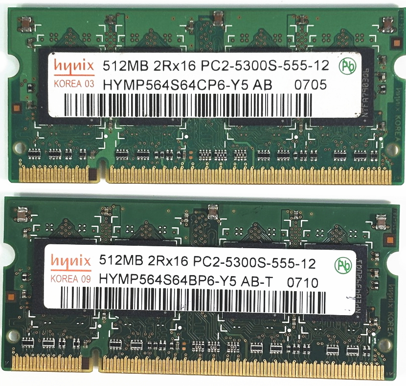 ノートPCメモリー Hynix DDR2 PC2-5300S 512MB ×2拍卖