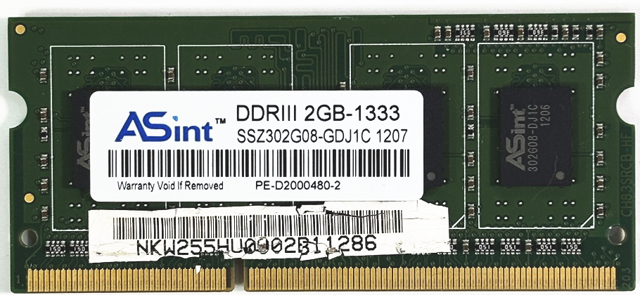 ノートPCメモリー ASint DDR3-1333 2GB拍卖