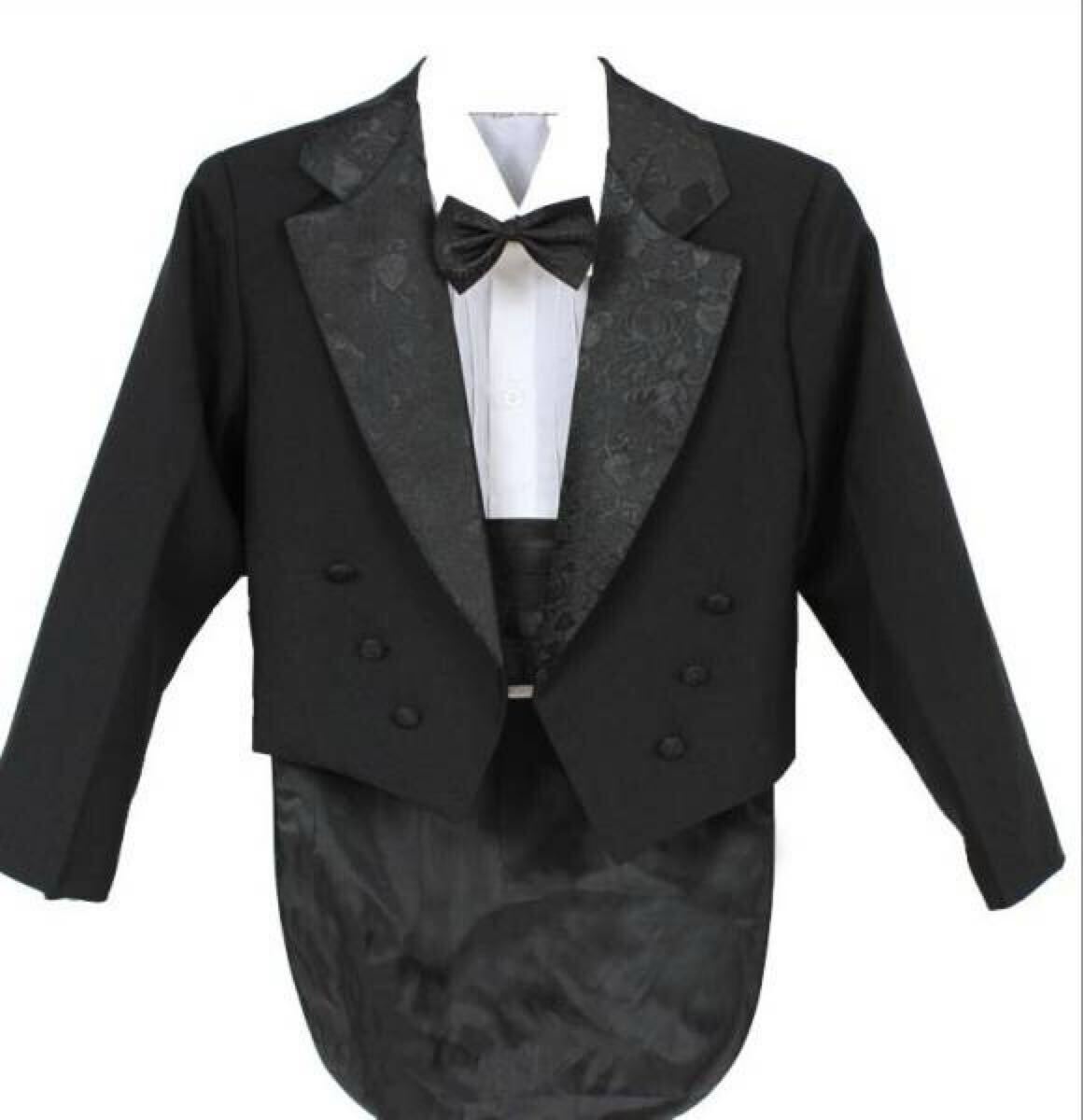 140新品男の子用フォーマルタキシード燕尾服4点セット黒色拍卖