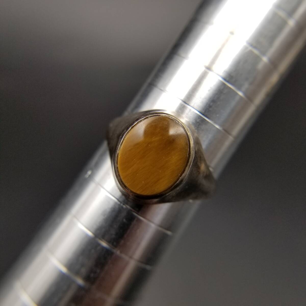 タイガーアイ オーバル インレイ 925 シルバー ヴィンテージ シグネット リング 銀 指輪 ミニマル メンズジュエリー Gents Y23-N拍卖