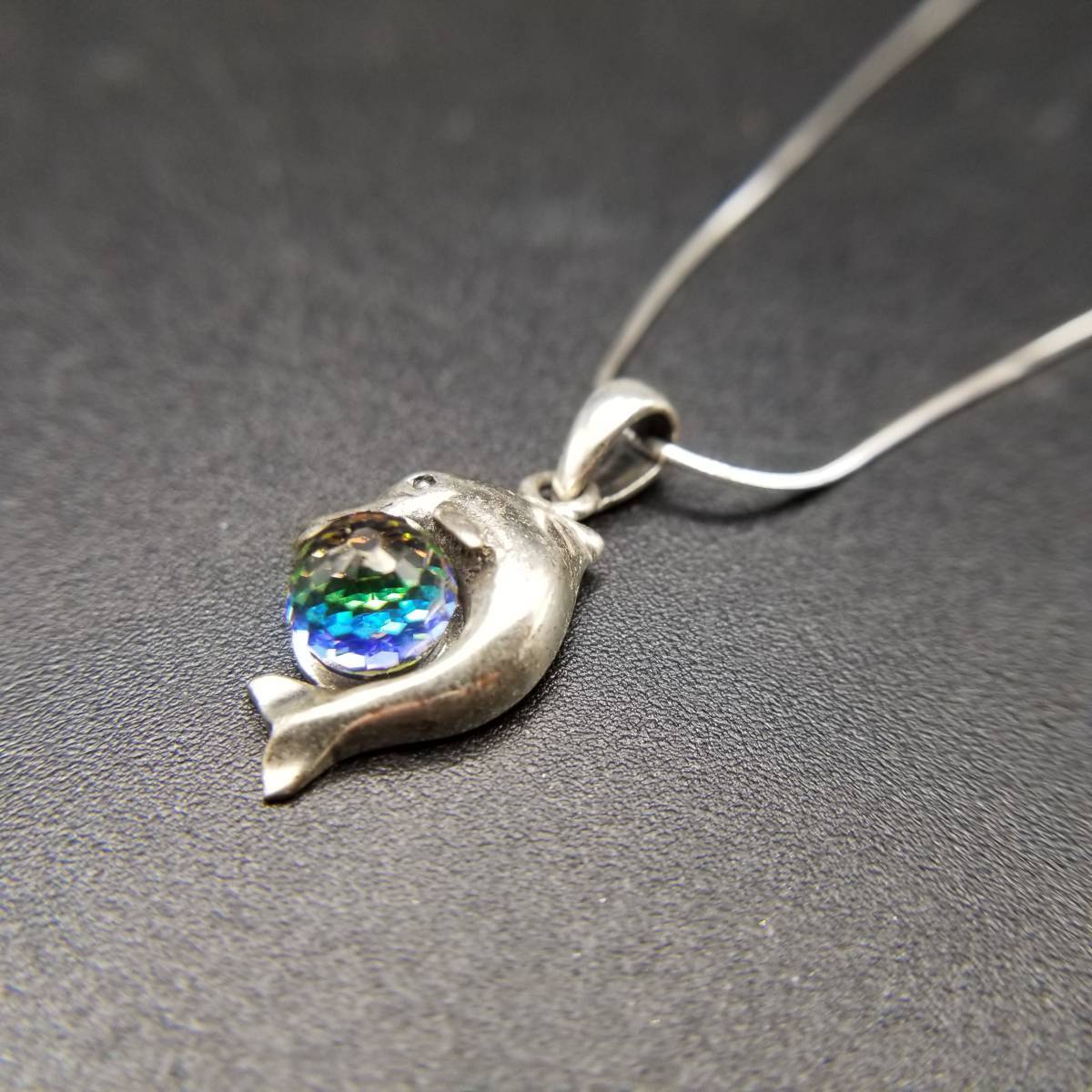 PSCL Peter Stone イルカ オーロラ加工ストーン 925 シルバー ヴィンテージ ネックレス 銀細工 ペンダント DOLPHIN 3g Y8-J拍卖