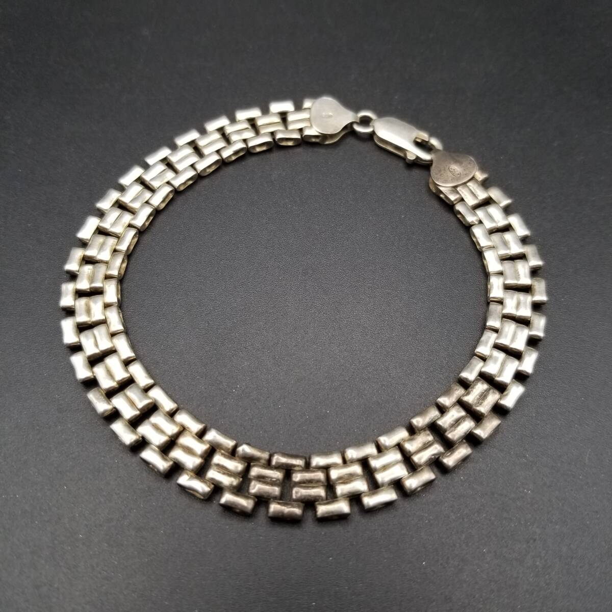 イタリア製 パンサーチェーン 925 シルバー ヴィンテージ ブレスレット 幅広 銀 英国 Birmingham Convention マーク 上品な存在感 Y23-U拍卖