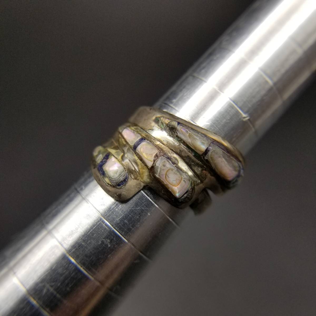 1960~1970年代 メキシコ 925 シルバー アバロン インレイ ヴィンテージ ラップリング 3g 銀 指輪 アワビ貝 装飾 60'70's MEXICO Y9-Y拍卖