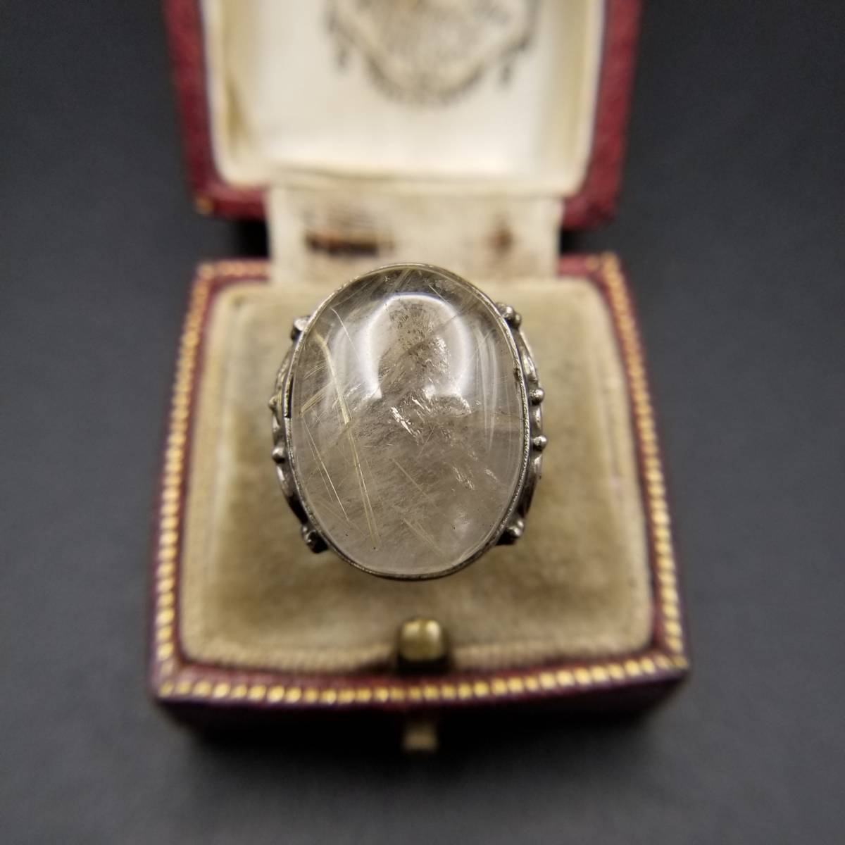 クォーツ カボション 大粒 925 シルバー ヴィンテージ リング 6.2g 銀 指輪 ステートメントジュエリー アールヌーヴォー Big Quarz Y9-Y拍卖