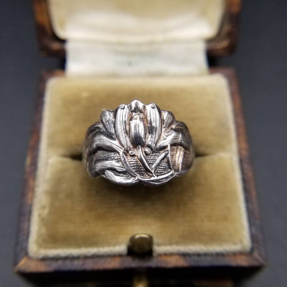 ユリの花 2D 925 シルバー ヴィンテージ フラワー リング 銀 指輪 上品 レトロ 自然派 フローラル Y23-H拍卖