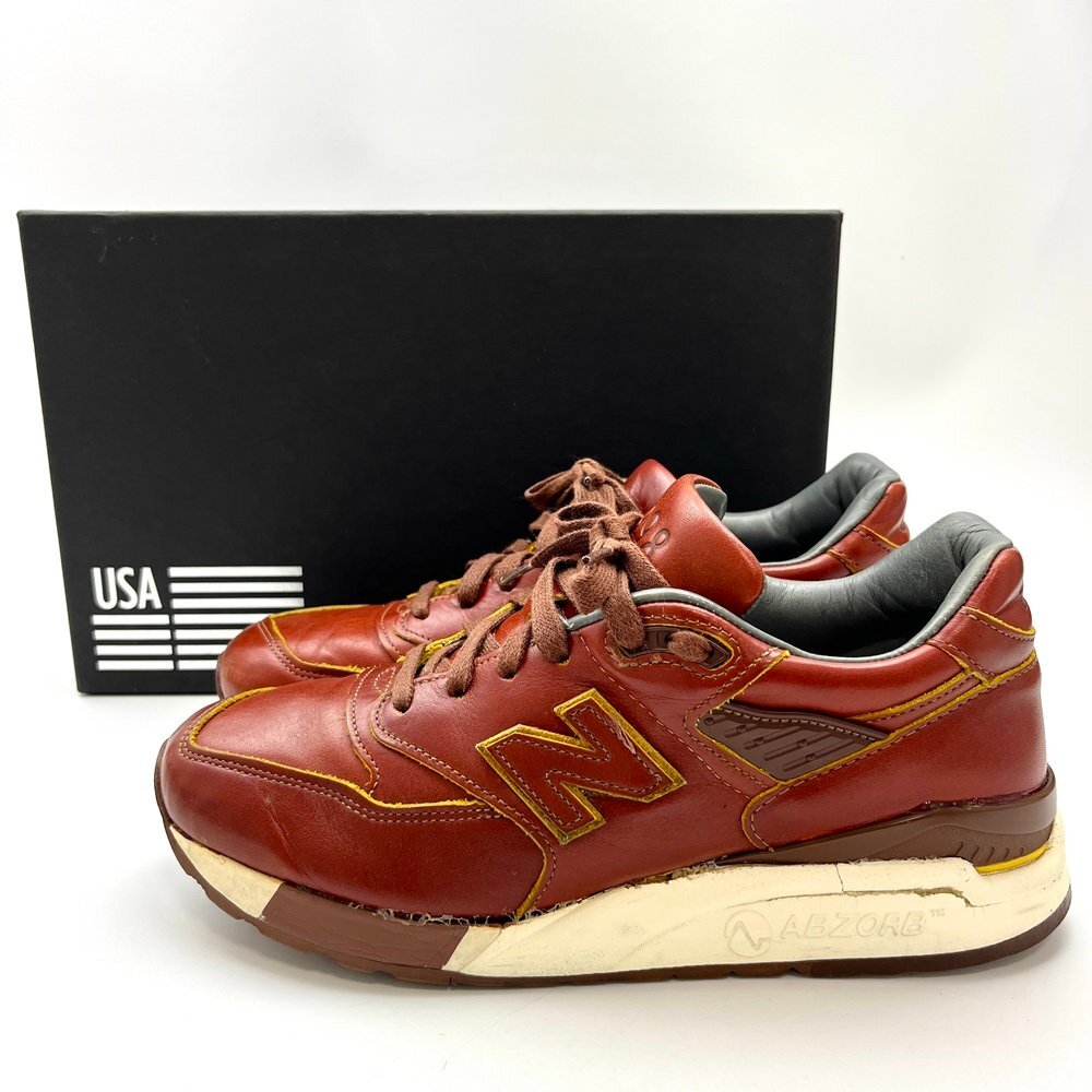 A) NEW BALANCE ニューバランス ダークブラウン系 ローカット スニーカー M998DW 25.0cm USA製 ヴィンテージ 観賞用 現状渡し ※簡易梱包拍卖