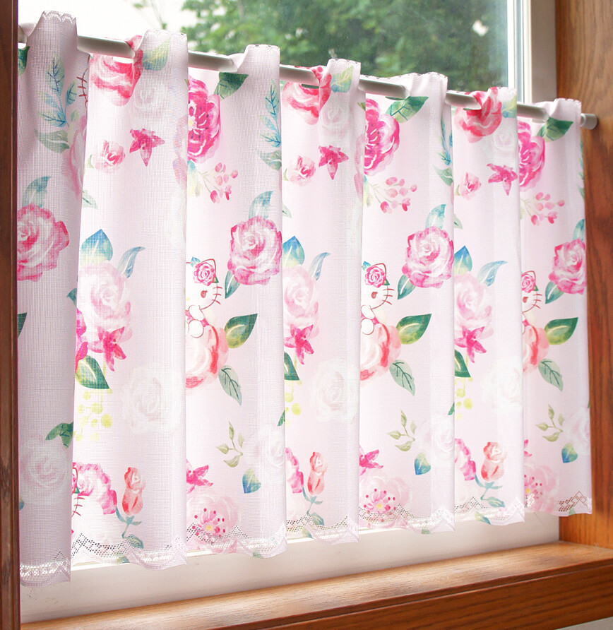 ハローキティカフェカーテン120x45cm「ローズガーデンPI」93548【日本製】サンリオSanrio-cos拍卖