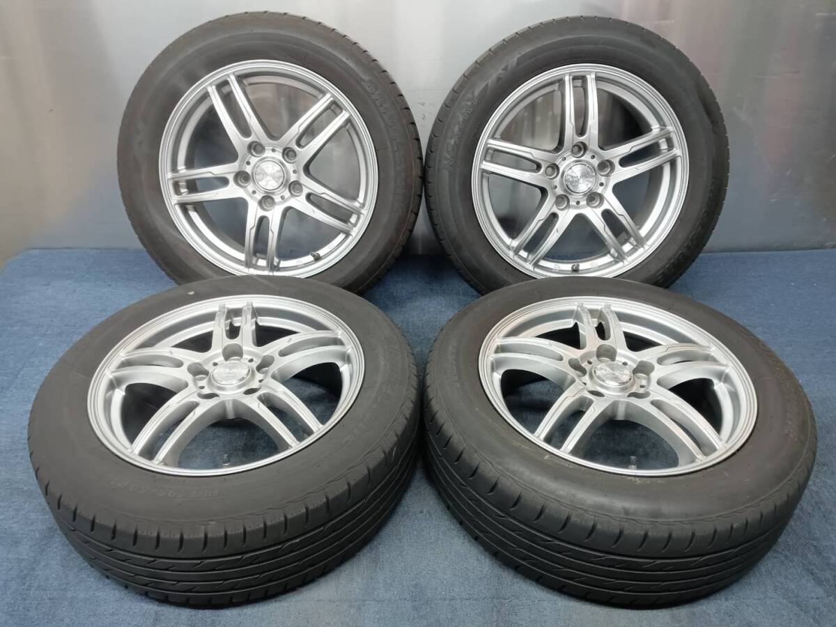 ★8分山★22年製★ ブリヂストンNEXTRY 195/60R16 社外ホイール 16×6.5J +48 5H-114.3 4本セット セレナ・エスクァイア等 B853拍卖
