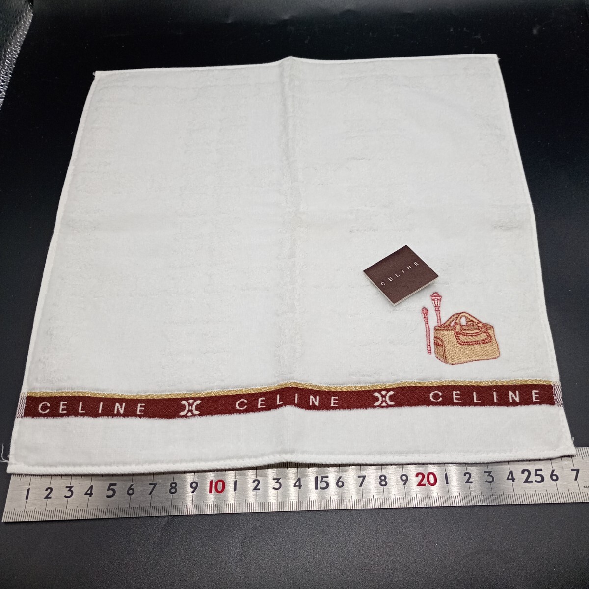 CELINE セリーヌ タオルハンカチ ホワイト バッグ刺繍 no.3021拍卖