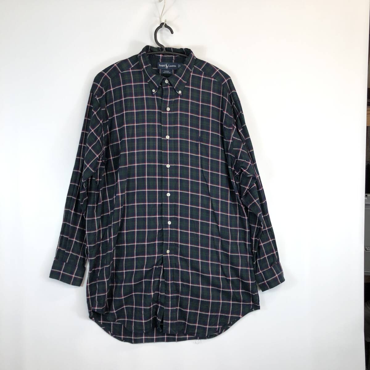Ralph Lauren ラルフローレン BLAKE 長袖ボタンダウンシャツ チェック柄 グリーンネイビー Lサイズ拍卖