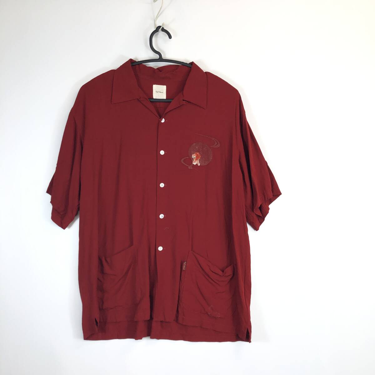 Karl Helmut カールヘルム 開襟 半袖レーヨンシャツ ワインレッド系 Mサイズ 日本製 金魚 P0362FB32拍卖