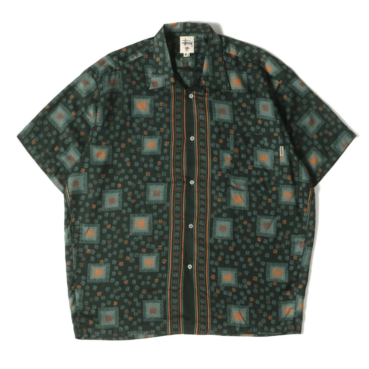 【新品】STUSSY ステューシー シャツ サイズ:L / 90s OLD STUSSY 王冠 白タグ 和柄 レーヨン アロハシャツ (USA製 / デッドストック)拍卖