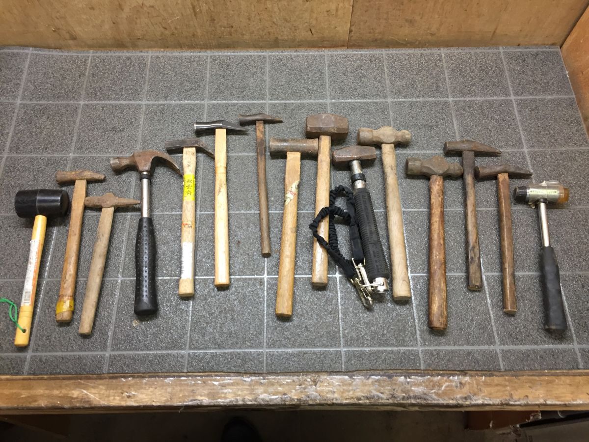 FF293 DOGYU/長雲斎他 トンカチ他 15点まとめて 玄能 ラバーハンマー他 各種色々 工具 DIY 大工道具 落下防止コード付/100拍卖